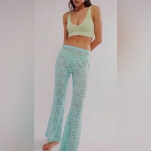 NWOT Free People S Intimately All Day Floral Lace Flare Pants- Mint Green